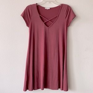 Casual plum dress with cross cross front detail